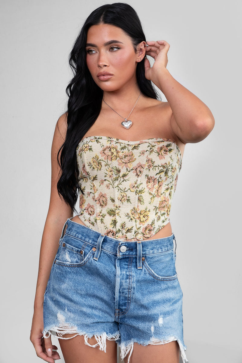 Dixie Chicks Tie Up Corset Top With Boning - Multi