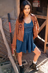 Almost Autumn Flower Detail Faux Suede Shacket - Brown