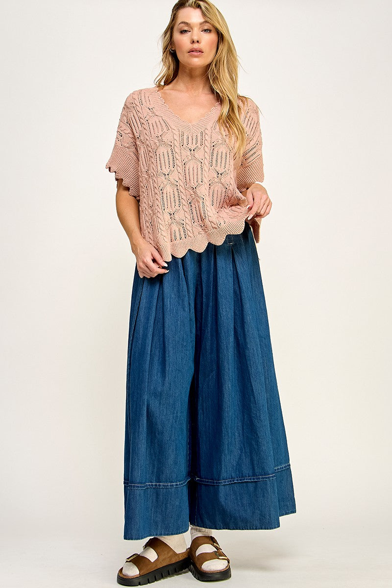 Rosewood Ribbons Side Tie Boxy Knit Top - Blush
