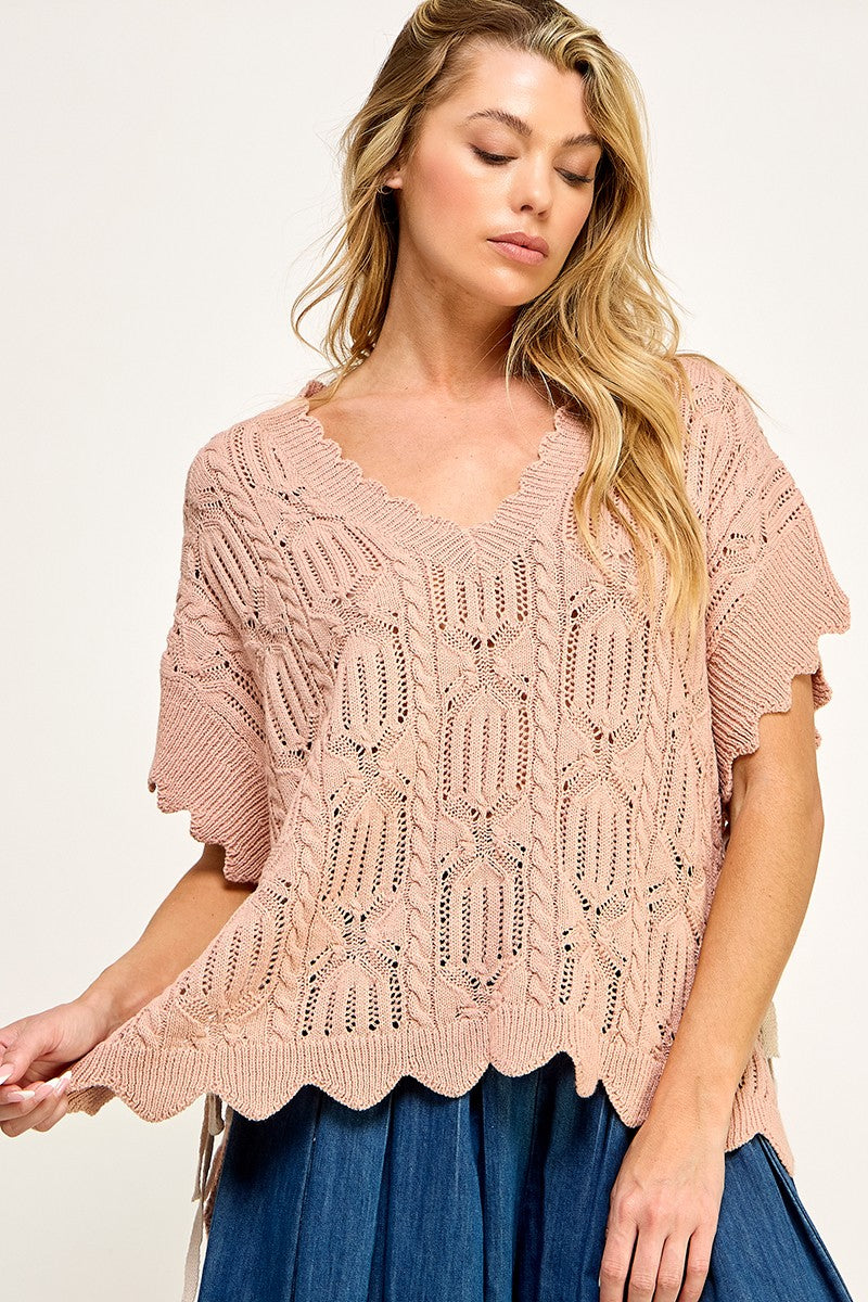Rosewood Ribbons Side Tie Boxy Knit Top - Blush