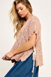 Rosewood Ribbons Side Tie Boxy Knit Top - Blush