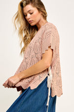 Rosewood Ribbons Side Tie Boxy Knit Top - Blush