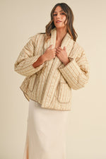Sandstone Floral Print Quilted Jacket - Tan/Cream