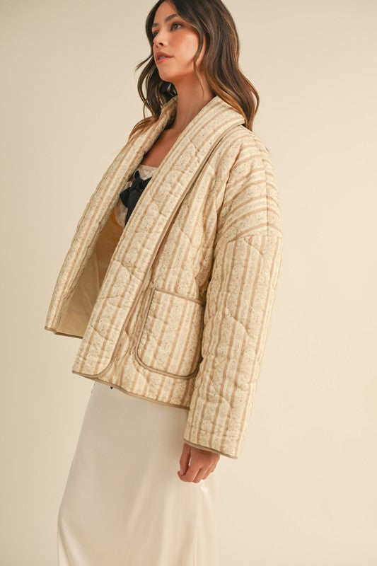 Sandstone Floral Print Quilted Jacket - Tan/Cream