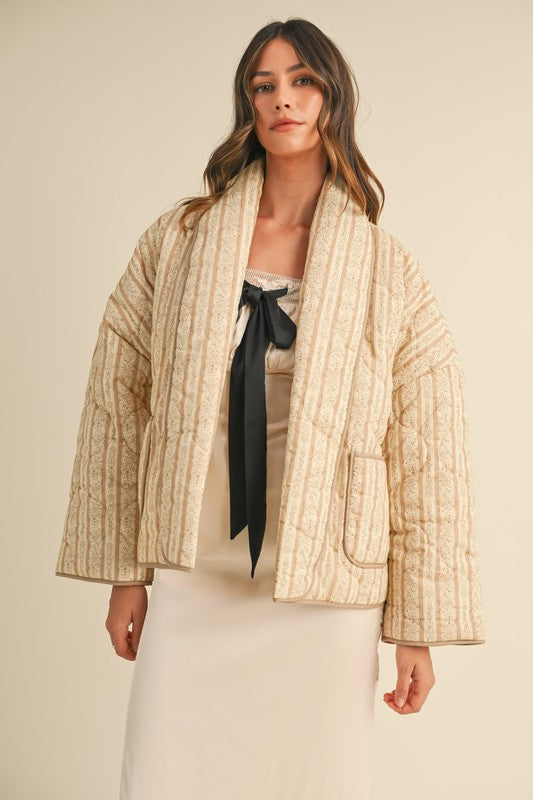 Sandstone Floral Print Quilted Jacket - Tan/Cream