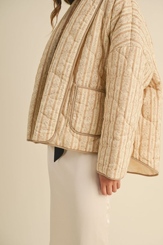 Sandstone Floral Print Quilted Jacket - Tan/Cream