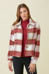 Winter Wish Short Winter Plaid Jacket - Wine/Multi
