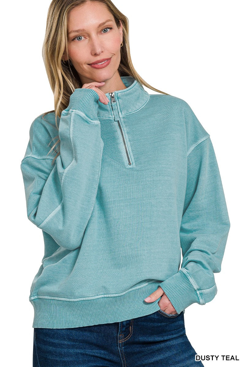 Haleigh Quarter Zip Pullover- Teal
