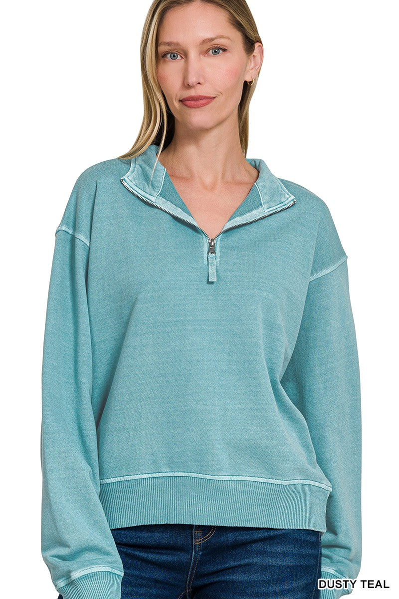 Haleigh Quarter Zip Pullover- Teal