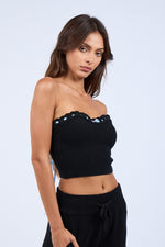 Lupine Dreams Strapless Ribbon Detail Knit Crop Top - Black