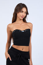 Lupine Dreams Strapless Ribbon Detail Knit Crop Top - Black