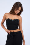 Lupine Dreams Strapless Ribbon Detail Knit Crop Top - Black