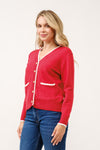 Perfectly Preppy Button Detail Cardigan- Apple/Ivory