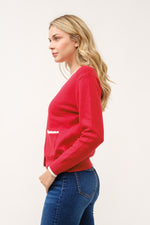 Perfectly Preppy Button Detail Cardigan- Apple/Ivory