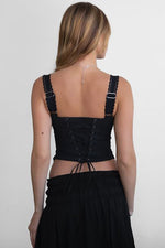 Playing Games Sweetheart Neck Lace Up Corset Top- Black