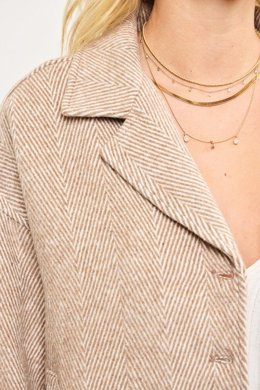 Enchanted Herringbone Pattern Coat - Beige/Cream