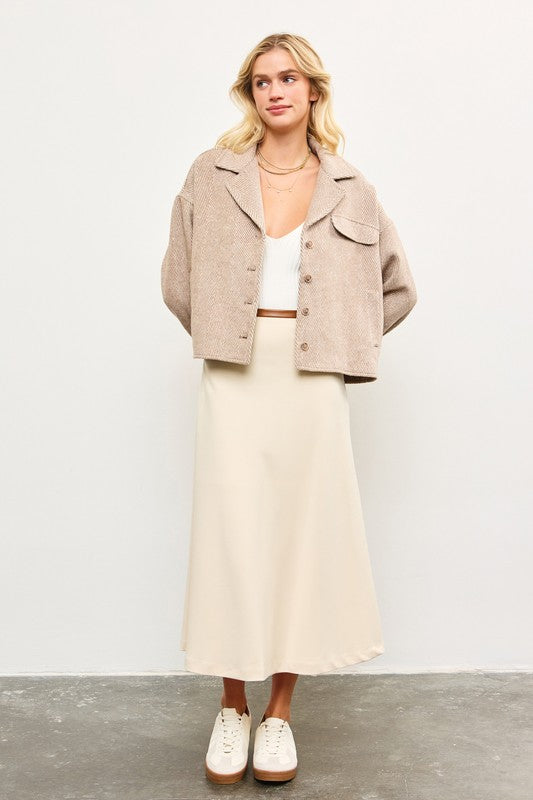 Enchanted Herringbone Pattern Coat - Beige/Cream