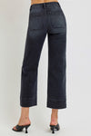 Risen Straight Leg Cropped Jeans- Washed Black