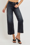 Risen Straight Leg Cropped Jeans- Washed Black