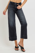 Risen Straight Leg Cropped Jeans- Washed Black