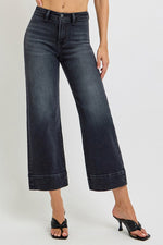 Risen Straight Leg Cropped Jeans- Washed Black
