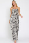 Tulum Strapless Sweetheart Neck Botanical Print Jumpsuit - Navy/Cream