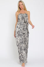Tulum Strapless Sweetheart Neck Botanical Print Jumpsuit - Navy/Cream