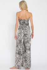 Tulum Strapless Sweetheart Neck Botanical Print Jumpsuit - Navy/Cream