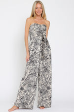 Tulum Strapless Sweetheart Neck Botanical Print Jumpsuit - Navy/Cream