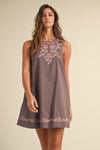 Fig Season Embroidered Detail Shift Dress - Muted Plum