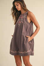 Fig Season Embroidered Detail Shift Dress - Muted Plum