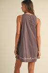Fig Season Embroidered Detail Shift Dress - Muted Plum