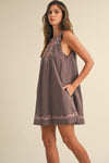 Fig Season Embroidered Detail Shift Dress - Muted Plum