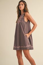 Fig Season Embroidered Detail Shift Dress - Muted Plum