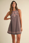 Fig Season Embroidered Detail Shift Dress - Muted Plum