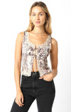 Born to Run Lace Trim Animal Print Front Tie Top- Tan