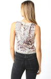Born to Run Lace Trim Animal Print Front Tie Top- Tan