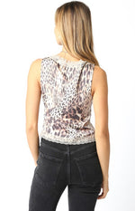 Born to Run Lace Trim Animal Print Front Tie Top- Tan