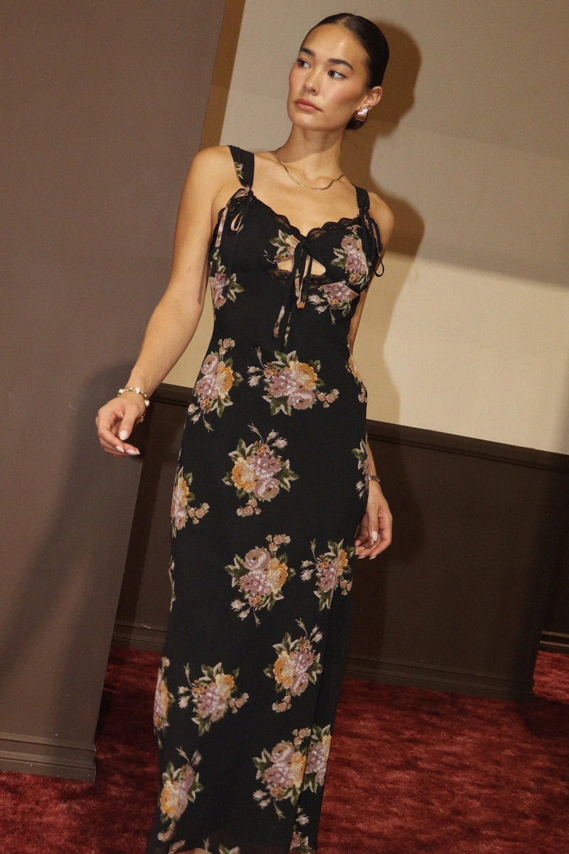 Midnight Bloom Slip Floral Dress - Black/Multi
