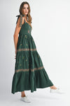 Magic Elixir Embroidered Detail Tie Strap Maxi Dress - Hunter/Multi