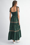Magic Elixir Embroidered Detail Tie Strap Maxi Dress - Hunter/Multi