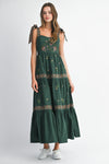 Magic Elixir Embroidered Detail Tie Strap Maxi Dress - Hunter/Multi
