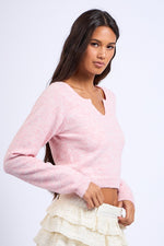 Sugar Kiss Cropped Plush Sweater- Pink