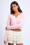 Sugar Kiss Cropped Plush Sweater- Pink