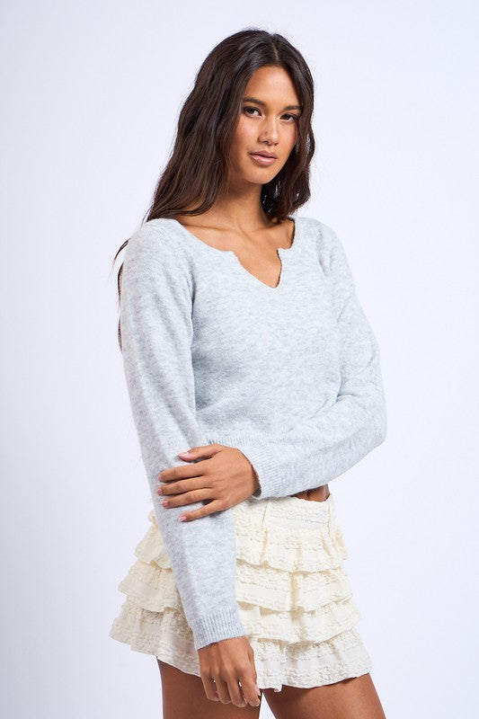 Sugar Kiss Cropped Plush Sweater- Grey