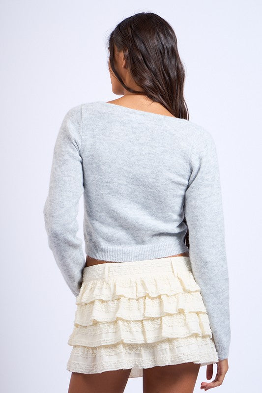 Sugar Kiss Cropped Plush Sweater- Grey