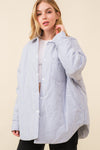 Pretty City Cotton Fleece Lined Pinstriped Shacket - Sky/White