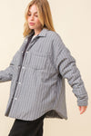 Pretty City Cotton Fleece Lined Pinstriped Shacket - Gray/White