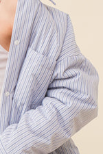 Pretty City Cotton Fleece Lined Pinstriped Shacket - Sky/White