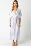 Crowned Jewel Animal Print Flutter Sleeve V- Neck Maxi Dress- Sky